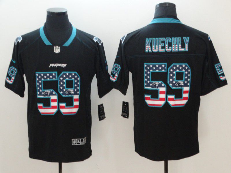 Men Carolina Panthers 59 Kuechly Nike USA Flag Fashion Black Color Rush Limited NFL Jerseys